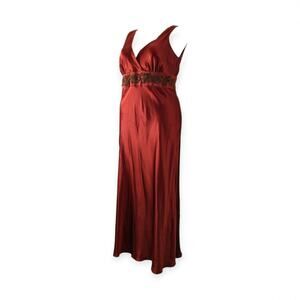Newport News Silk Slip Gown Women's SZ 18 Rust red with brown applique bias cut